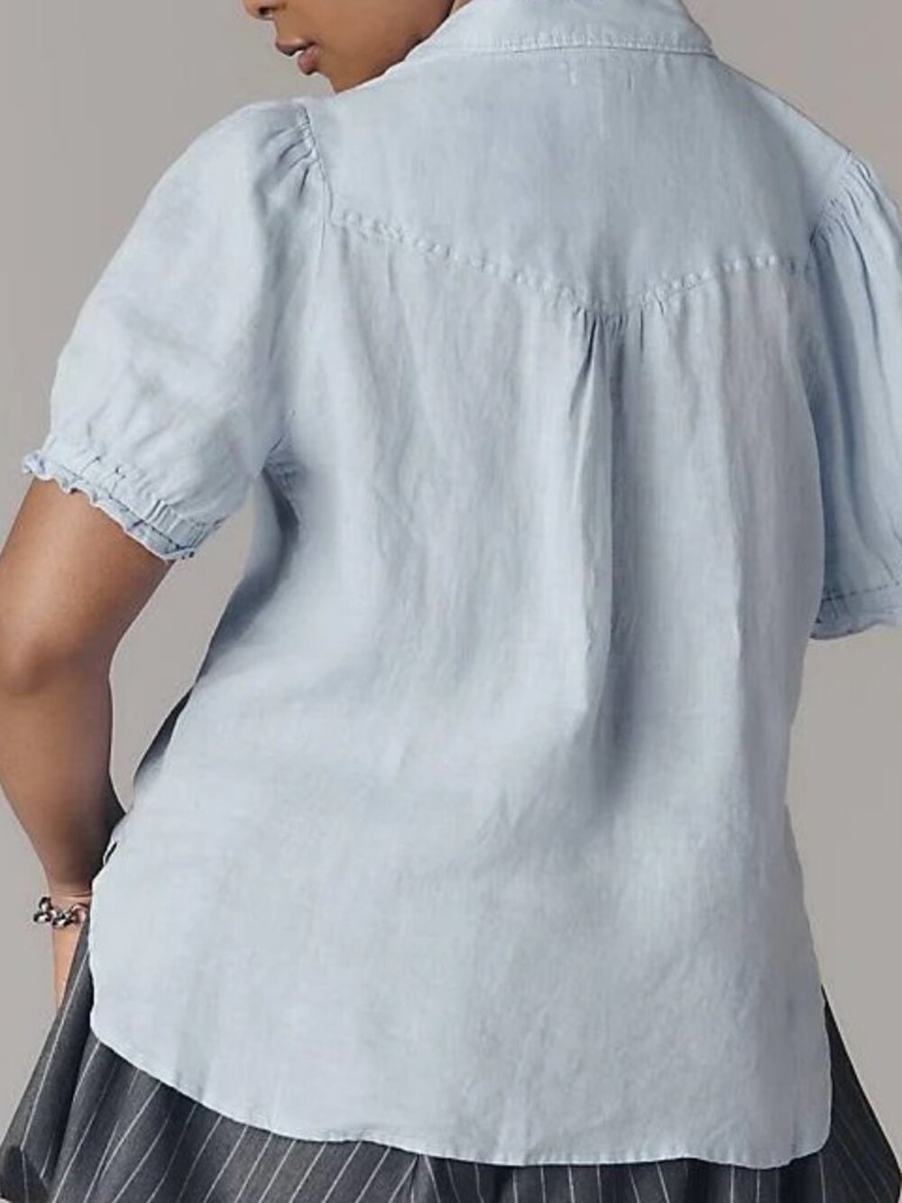 Pilcro Anthropologie Aly 100% Linen Puff-Sleeve Blouse in baby blue Large